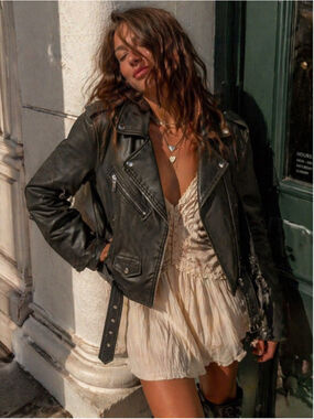 Women's Industry Republic Black Faux Leather Moto Jacket Size M Motorcycle NWT